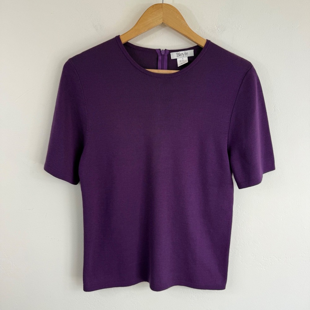 Bleyle Silk Cotton Knit Short Sleeve Sweater Top Purple Crewneck Minimalist M